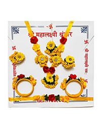 Artificial Flower Jewellery Set – Yellow Daisy & Red Rose Design for Baby Shower / Godh Bharai / Seemantham