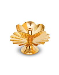 Brass Flower Diya – Traditional Oil Lamp with Vaat Holder