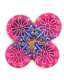 Designer Clay Diya (Round), Pink & Blue (FD-59), 4 pcs