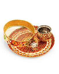 Karwa Chauth Puja Set | Handcrafted Designer Thali, Chalni, Lota & Diya