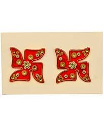 Kundan Swastik Stickers (Red & Golden) - 2Pcs