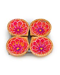 Decorative Diya Set – Pink & Orange Paisley Shape (Pack of 4)