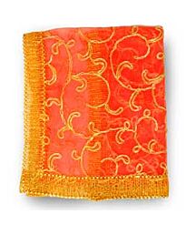 Hindu Puja Chunri - Red Net with Golden Red round vines