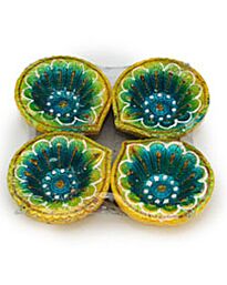 Decorative Diya Set – Teal Blue & Gold Floral Pattern (Pack of 4)