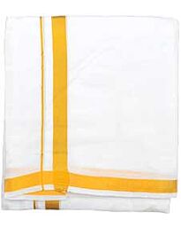 Long Cotton Dhoti - White with Golden Border