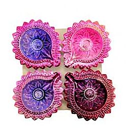 Shop Designer Clay Diya, Shiny Pink & Blue Leaves Shaped (FD-21), 4 pcs, Assorted Colour online – with Ekirana for Just €5.99 /