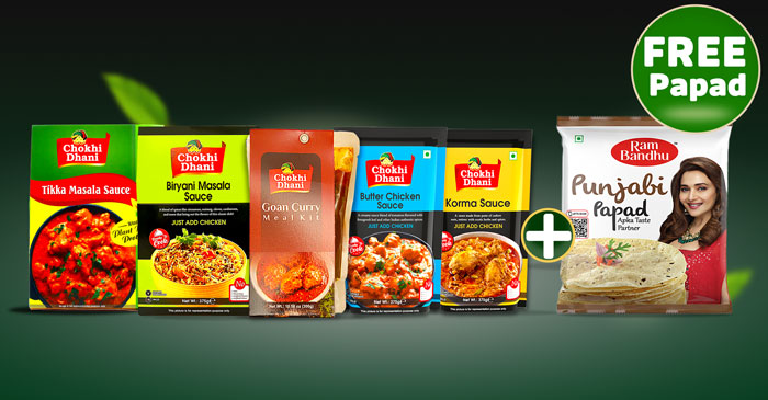 Chokhi Dhani curry sauces and kits – Buy 1 Get 1 Free plus free Punjabi Masala Papad – Ekirana